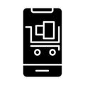 E-commerce full cart icon vector. Black and white smartphone illustration. Solid linear icon.