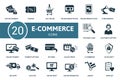 E-Commerce icon set Collection contain wishlist, secure payment, online marketplace, market app and over icons. E Royalty Free Stock Photo