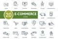 E-Commerce icon set. Collection of simple elements such as the coupon, wishlist, online shop, market app, tracking code