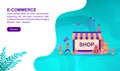 E Commerce illustration concept with character. Template for, banner, presentation, social media, poster, advertising, promotion