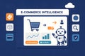 E commerce intelligence robot analyzing online shopping data and trends for business growth Royalty Free Stock Photo