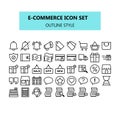 E-commerce, internet marketing, icon set in pixel perfect. Outline or line icons style Royalty Free Stock Photo