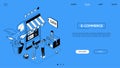 E-commerce - line design style isometric web banner Royalty Free Stock Photo