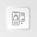 E-commerce neumorphic style vector icon smartphone, car, package outline vector icon