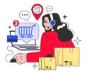 E-commerce. Online shopping, character purchasing goods on a website