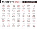 E-commerce, online shopping red black icons vector illustration Royalty Free Stock Photo
