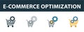 E-Commerce Optimization icon set. Four elements in diferent styles from seo icons collection. Creative e-commerce optimization