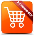 E-commerce orange square button red ribbon in corner Royalty Free Stock Photo