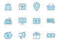 e commerce outline vector icons in two colors isolated on white. Royalty Free Stock Photo