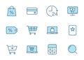 e commerce outline vector icons in two colors isolated on white. Royalty Free Stock Photo