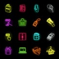 E-commerce, Purchase and sale neon icons in set collection for design. Trade and finance vector symbol stock web