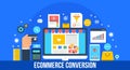 E commerce sales conversion concept. Purchasing via online shopping cart. Royalty Free Stock Photo