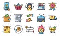 E-commerce and Online Shopping Icon Collection Fill Color Style Royalty Free Stock Photo
