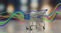 E-commerce Shopping Cart with Data Flow Wires Royalty Free Stock Photo