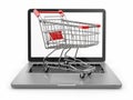 E-commerce. Shopping cart on laptop. Royalty Free Stock Photo