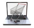 E-commerce. Shopping cart on laptop. Conceptual image Royalty Free Stock Photo