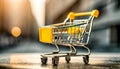 E commerce shopping cart toy. Online sale, marketing and payment with discount picture Royalty Free Stock Photo