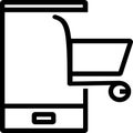 E-commerce. Shopping online. Smartphone and shopping cart icon. Vector illustration flat line minimal design. Online shopping con