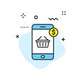 E-commerce and shopping web icons in line style. Mobile Shop, Digital marketing, Bank Card, Gifts. Vector illustration Royalty Free Stock Photo