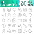 E-commerce thin line icon set, shopping symbols collection, vector sketches, logo illustrations, buy signs linear