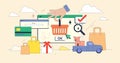 E-commerce website design programming tiny person neubrutalism concept