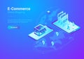 E-commerce World map isometric vector. People buy Royalty Free Stock Photo