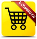 E-commerce yellow square button red ribbon in corner Royalty Free Stock Photo