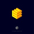 E cube yellow logo. Building Logo. 3D monogram. E cube yellow logo.