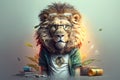 e desig Cute Lion Rocks Graphic Tee: Stylized and Colorful 3D Rendering