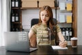 E-document management Paperless workplace, e-signing, electronic signature, document management. woman signs an electronic