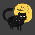 Friday 13th black cat and full moon cartoon vector Royalty Free Stock Photo