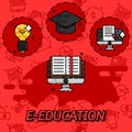 E-education flat concept icons Royalty Free Stock Photo