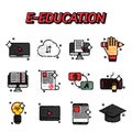 E-education flat icons set Royalty Free Stock Photo