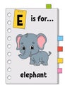 E is for elephant. ABC game for kids. Word and letter. Learning words for study English. Cartoon character. Color vector Royalty Free Stock Photo