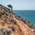 E4 European walking trail hug steep cliffs in Southern Crete