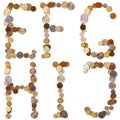 E-F-G-H-I-J alphabet letters from the coins