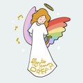 Angel rainbow wings sparkle, Fly to your dream word cartoon illustration