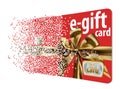 This is an e-gift card, virtual gift card disintegrating into pixels. Royalty Free Stock Photo