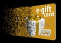 This is an e-gift card, virtual gift card disintegrating into pixels. Royalty Free Stock Photo