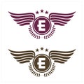 E initials logo in badge star wing shape