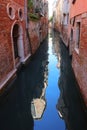 e island of Venice in northern Italy with the navigable canal and the reflection of the houses on the water