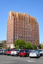 A E Larson building in downtown Yakima Washington with a blue sky