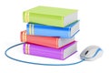 E-learning concept, books with computer mouse. 3D rendering Royalty Free Stock Photo
