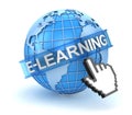 E-learning concept with world and hand cursor Royalty Free Stock Photo