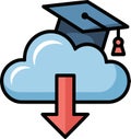 E learning download education in cloud computing with graduation cap icon vector Royalty Free Stock Photo