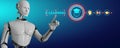 E-learning EdTech education technology concept. Robot pressing button on screen 3d render Royalty Free Stock Photo