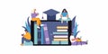 E-learning education concept flat vector illustration. People accessing knowledge and online library. Online education and books Royalty Free Stock Photo