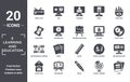 e.learning.and.education icon set. include creative elements as pencil case, pencil box, lecture, ruler, whiteboard, asynchronous