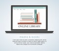 E-learning education internet library or book store. Flat design concept. Royalty Free Stock Photo