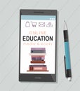 E-learning education internet library or book store on phone. Back to school. Top view Royalty Free Stock Photo